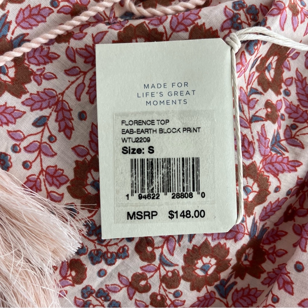 Faherty Womens Top Small Florence Earth Block Floral Boho Organic Cotton NWT - Picture 2 of 15